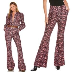 NEW! Loveshackfancy- Floral Meyerson Flared Pants In Blushing Berries Size 4 NWT